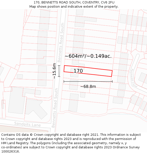 170, BENNETTS ROAD SOUTH, COVENTRY, CV6 2FU: Plot and title map