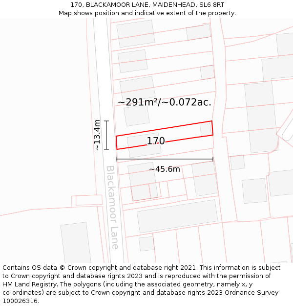 170, BLACKAMOOR LANE, MAIDENHEAD, SL6 8RT: Plot and title map