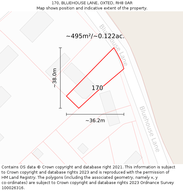170, BLUEHOUSE LANE, OXTED, RH8 0AR: Plot and title map