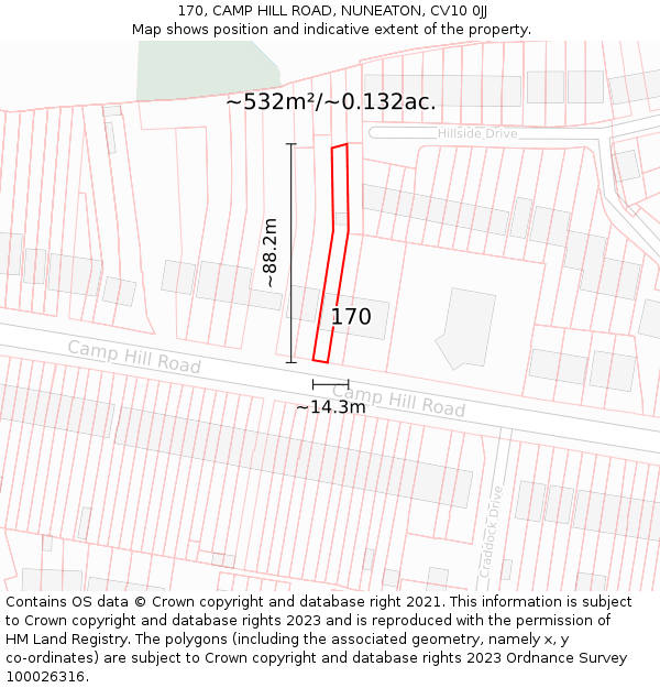 170, CAMP HILL ROAD, NUNEATON, CV10 0JJ: Plot and title map