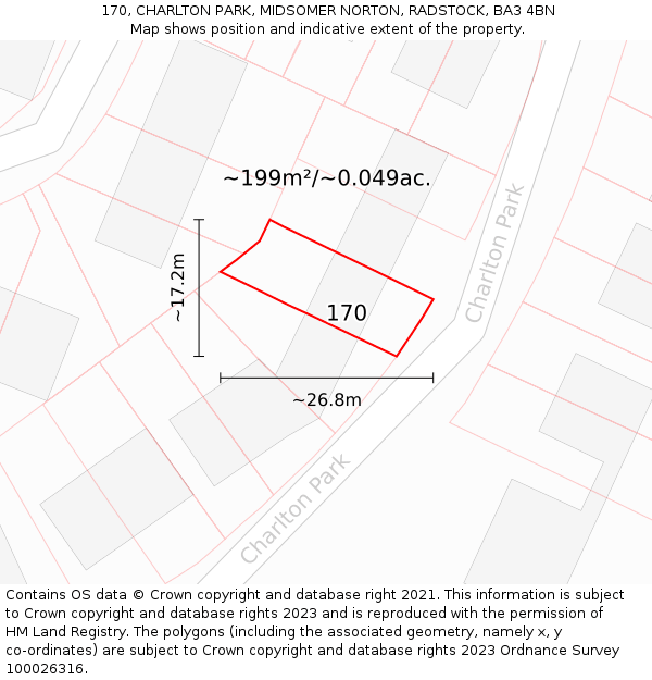 170, CHARLTON PARK, MIDSOMER NORTON, RADSTOCK, BA3 4BN: Plot and title map