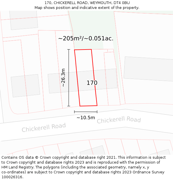 170, CHICKERELL ROAD, WEYMOUTH, DT4 0BU: Plot and title map