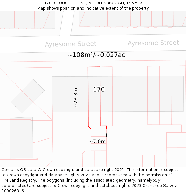 170, CLOUGH CLOSE, MIDDLESBROUGH, TS5 5EX: Plot and title map