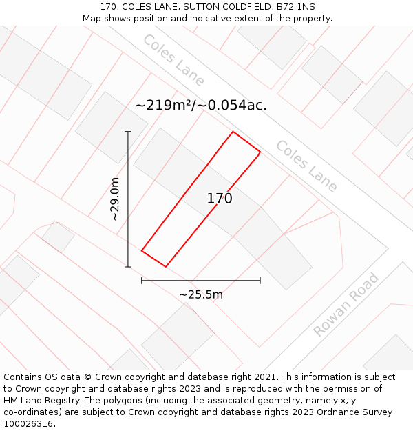 170, COLES LANE, SUTTON COLDFIELD, B72 1NS: Plot and title map