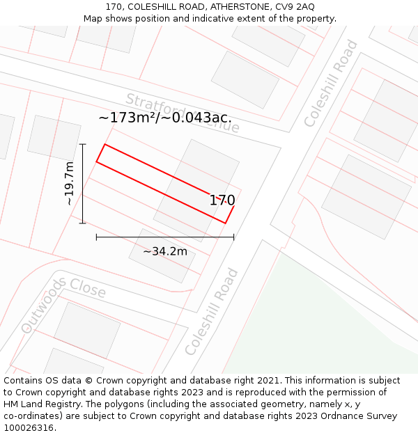 170, COLESHILL ROAD, ATHERSTONE, CV9 2AQ: Plot and title map