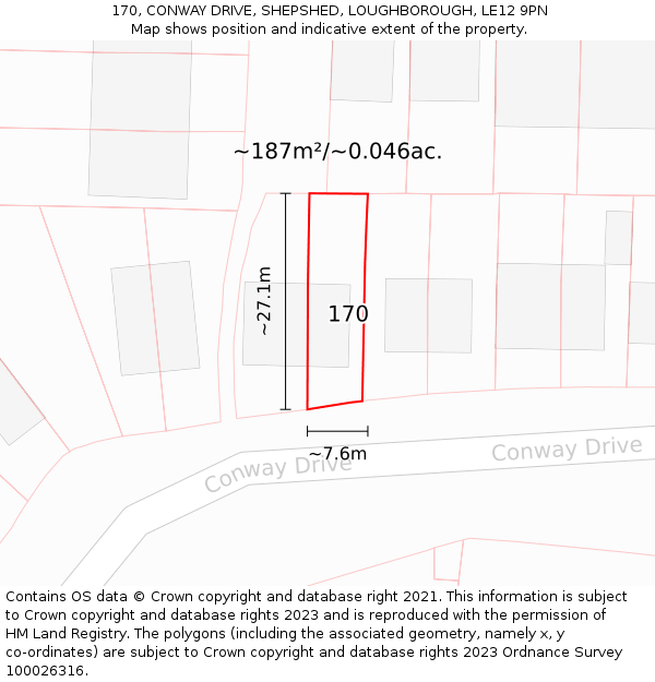 170, CONWAY DRIVE, SHEPSHED, LOUGHBOROUGH, LE12 9PN: Plot and title map