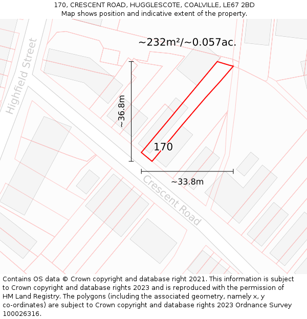 170, CRESCENT ROAD, HUGGLESCOTE, COALVILLE, LE67 2BD: Plot and title map