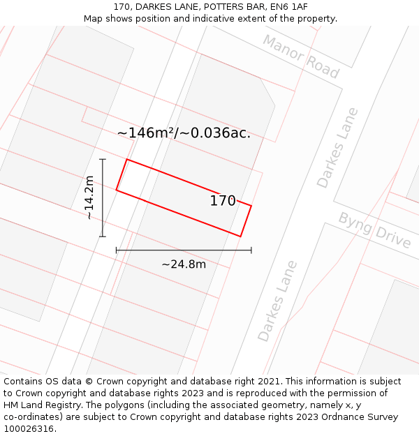 170, DARKES LANE, POTTERS BAR, EN6 1AF: Plot and title map