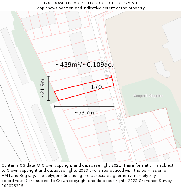 170, DOWER ROAD, SUTTON COLDFIELD, B75 6TB: Plot and title map