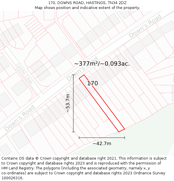 170, DOWNS ROAD, HASTINGS, TN34 2DZ: Plot and title map