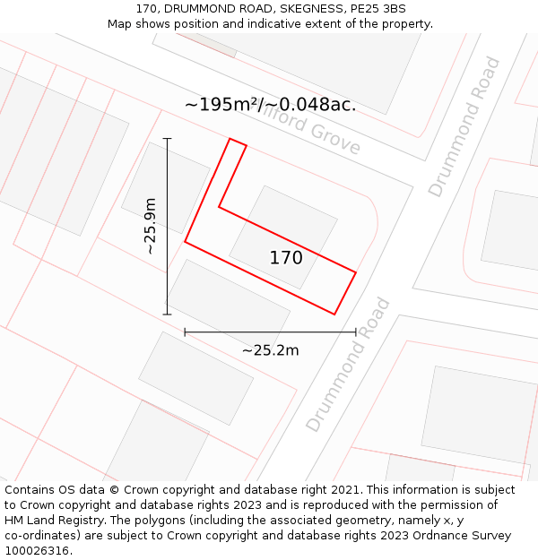 170, DRUMMOND ROAD, SKEGNESS, PE25 3BS: Plot and title map