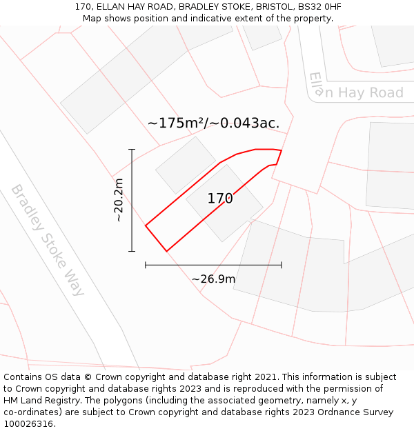 170, ELLAN HAY ROAD, BRADLEY STOKE, BRISTOL, BS32 0HF: Plot and title map