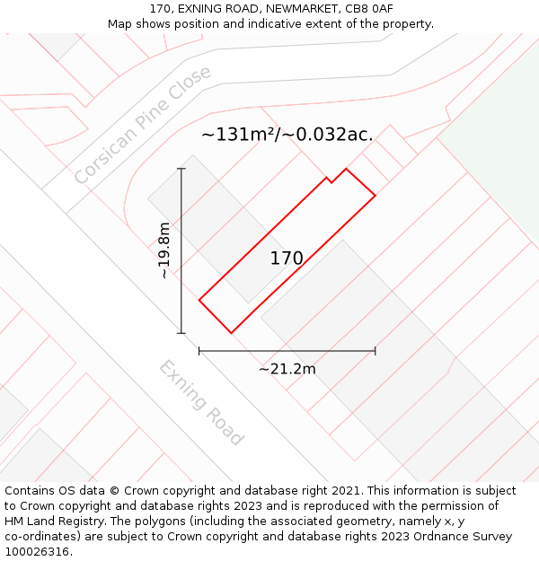 170, EXNING ROAD, NEWMARKET, CB8 0AF: Plot and title map
