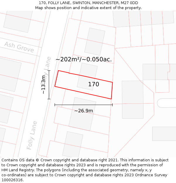 170, FOLLY LANE, SWINTON, MANCHESTER, M27 0DD: Plot and title map