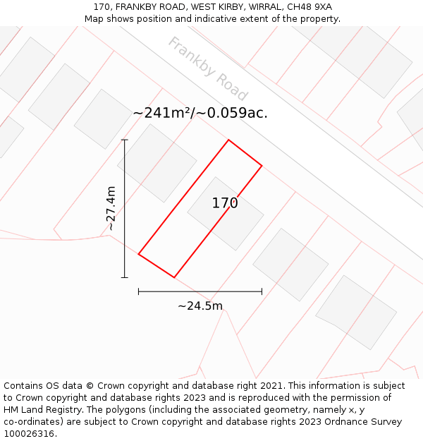 170, FRANKBY ROAD, WEST KIRBY, WIRRAL, CH48 9XA: Plot and title map