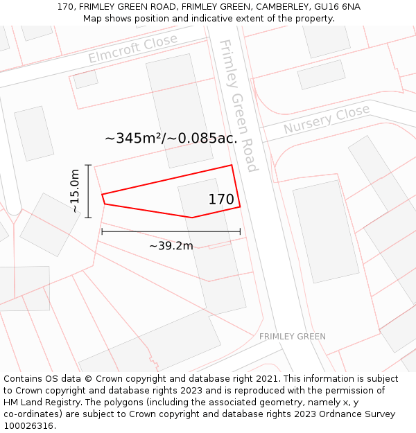 170, FRIMLEY GREEN ROAD, FRIMLEY GREEN, CAMBERLEY, GU16 6NA: Plot and title map