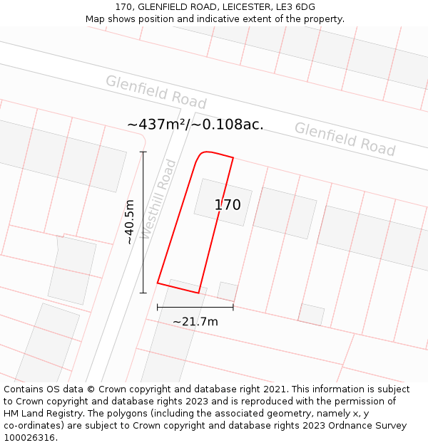 170, GLENFIELD ROAD, LEICESTER, LE3 6DG: Plot and title map