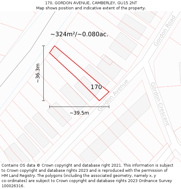 170, GORDON AVENUE, CAMBERLEY, GU15 2NT: Plot and title map