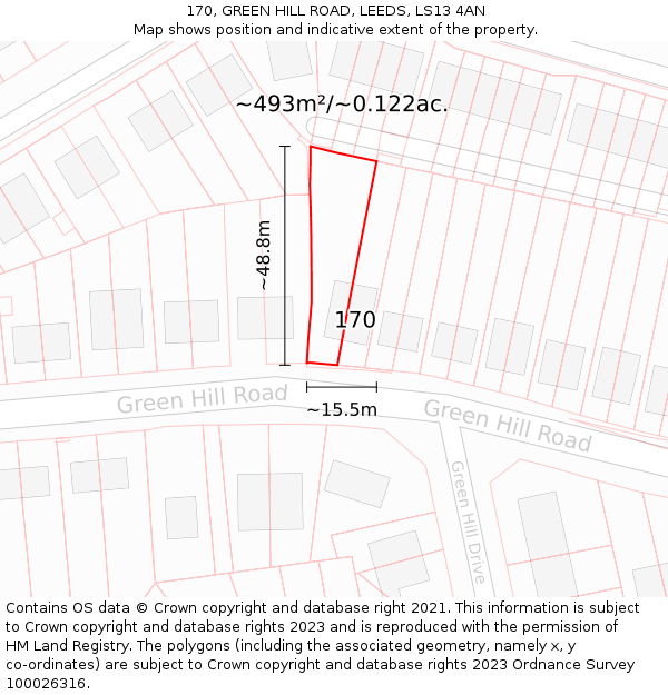 170, GREEN HILL ROAD, LEEDS, LS13 4AN: Plot and title map