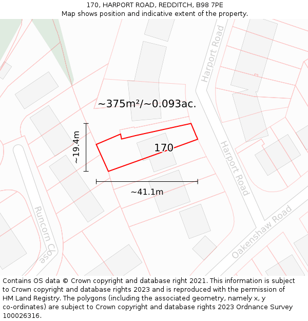 170, HARPORT ROAD, REDDITCH, B98 7PE: Plot and title map