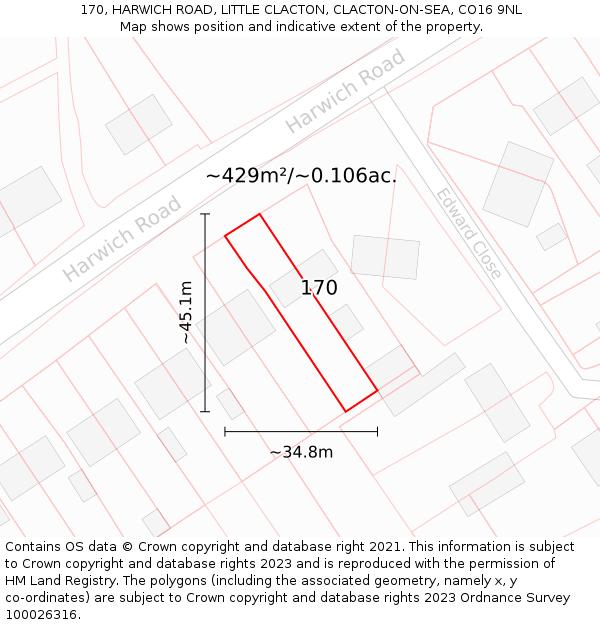 170, HARWICH ROAD, LITTLE CLACTON, CLACTON-ON-SEA, CO16 9NL: Plot and title map