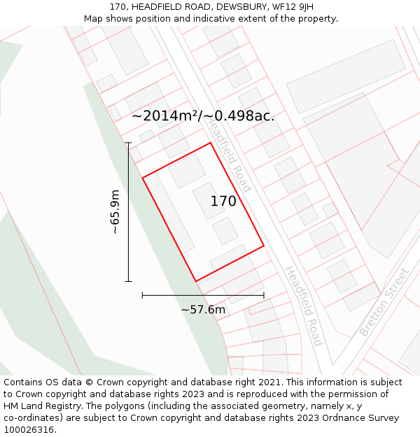 170, HEADFIELD ROAD, DEWSBURY, WF12 9JH: Plot and title map