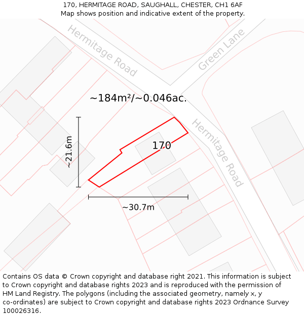 170, HERMITAGE ROAD, SAUGHALL, CHESTER, CH1 6AF: Plot and title map