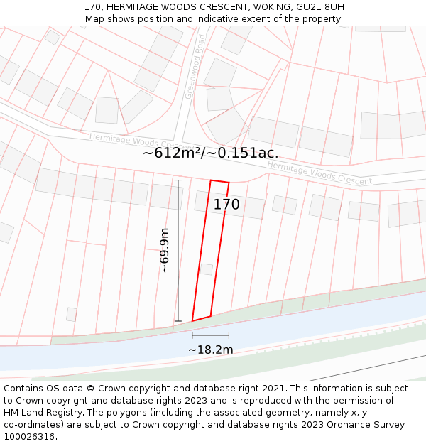 170, HERMITAGE WOODS CRESCENT, WOKING, GU21 8UH: Plot and title map