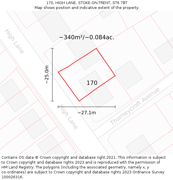 170, HIGH LANE, STOKE-ON-TRENT, ST6 7BT: Plot and title map