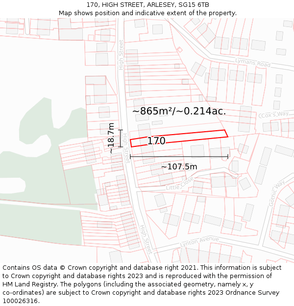 170, HIGH STREET, ARLESEY, SG15 6TB: Plot and title map