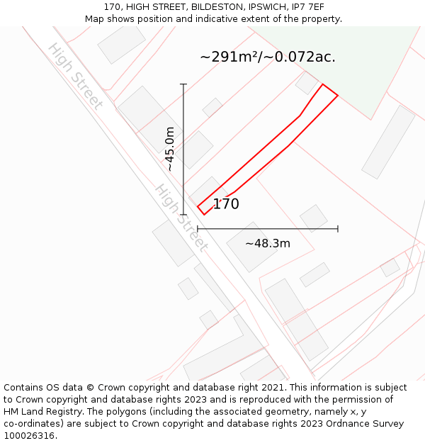 170, HIGH STREET, BILDESTON, IPSWICH, IP7 7EF: Plot and title map
