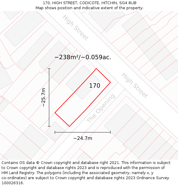 170, HIGH STREET, CODICOTE, HITCHIN, SG4 8UB: Plot and title map