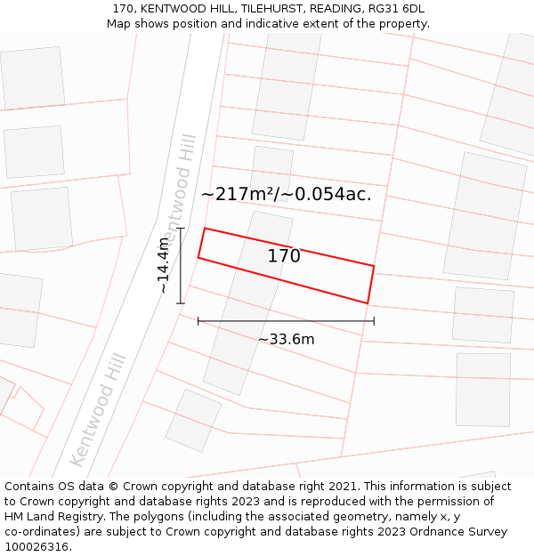 170, KENTWOOD HILL, TILEHURST, READING, RG31 6DL: Plot and title map