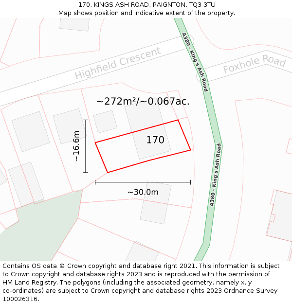 170, KINGS ASH ROAD, PAIGNTON, TQ3 3TU: Plot and title map