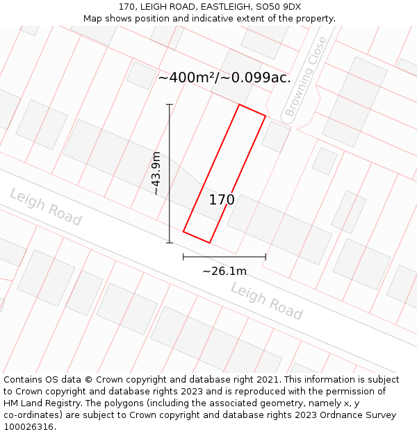 170, LEIGH ROAD, EASTLEIGH, SO50 9DX: Plot and title map