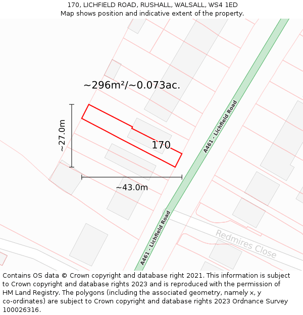 170, LICHFIELD ROAD, RUSHALL, WALSALL, WS4 1ED: Plot and title map