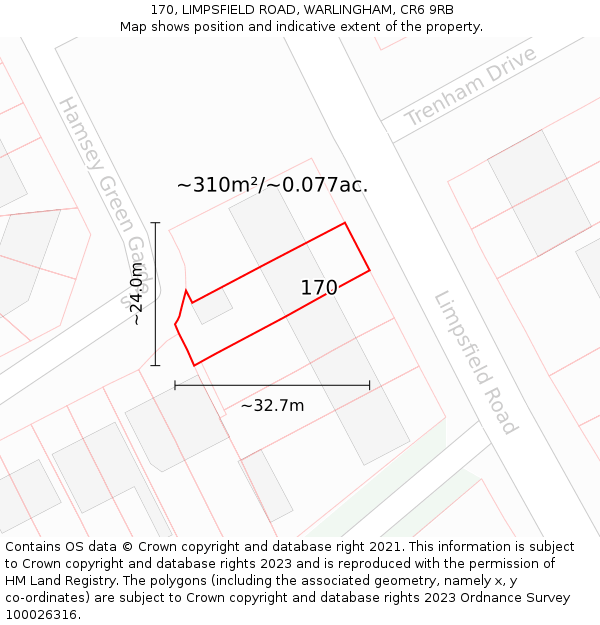 170, LIMPSFIELD ROAD, WARLINGHAM, CR6 9RB: Plot and title map