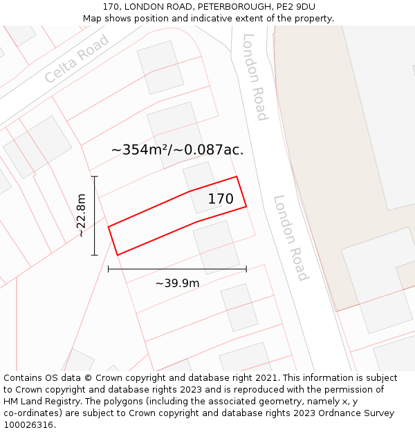 170, LONDON ROAD, PETERBOROUGH, PE2 9DU: Plot and title map