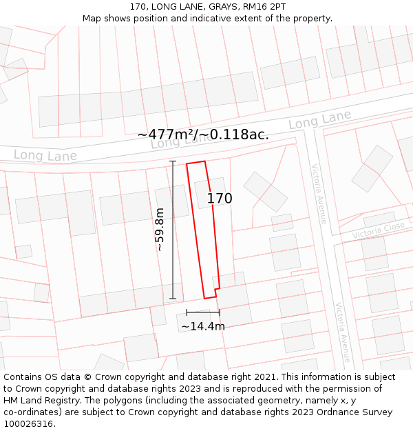 170, LONG LANE, GRAYS, RM16 2PT: Plot and title map