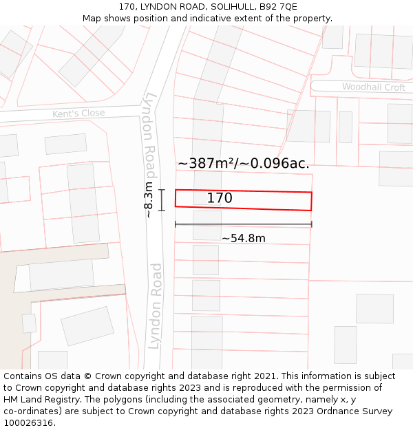 170, LYNDON ROAD, SOLIHULL, B92 7QE: Plot and title map
