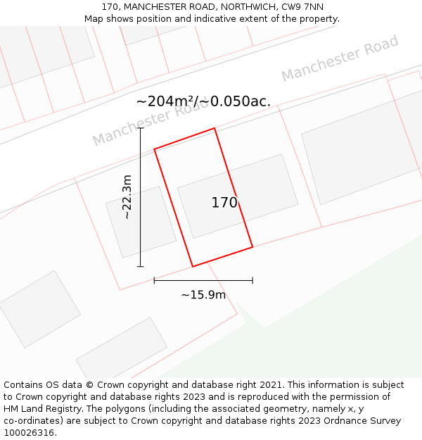 170, MANCHESTER ROAD, NORTHWICH, CW9 7NN: Plot and title map