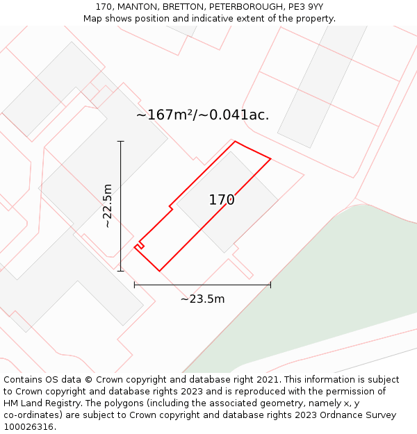 170, MANTON, BRETTON, PETERBOROUGH, PE3 9YY: Plot and title map