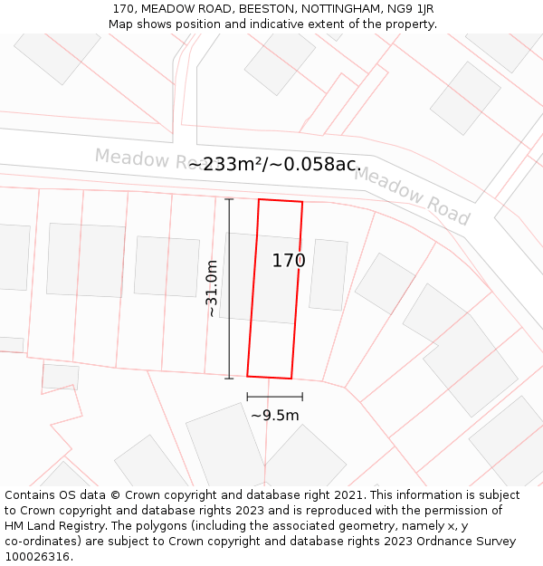 170, MEADOW ROAD, BEESTON, NOTTINGHAM, NG9 1JR: Plot and title map