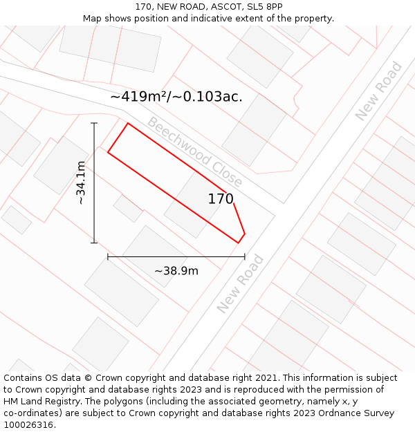 170, NEW ROAD, ASCOT, SL5 8PP: Plot and title map