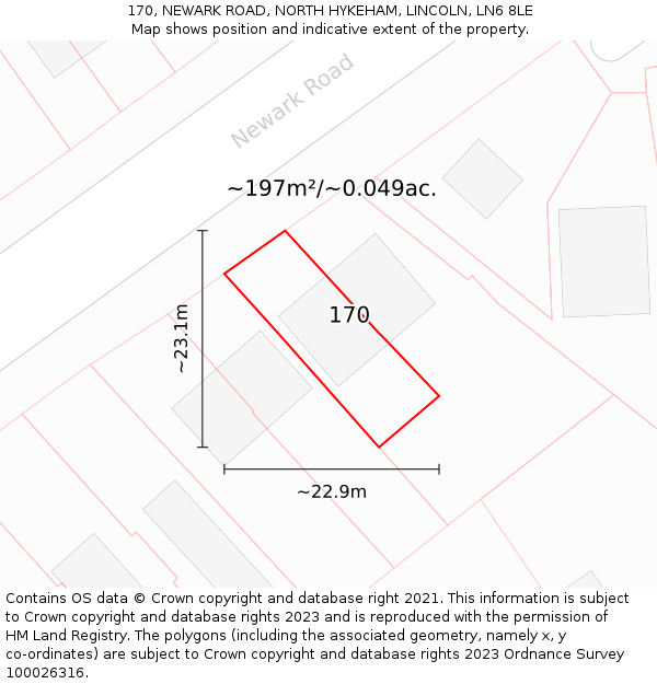 170, NEWARK ROAD, NORTH HYKEHAM, LINCOLN, LN6 8LE: Plot and title map