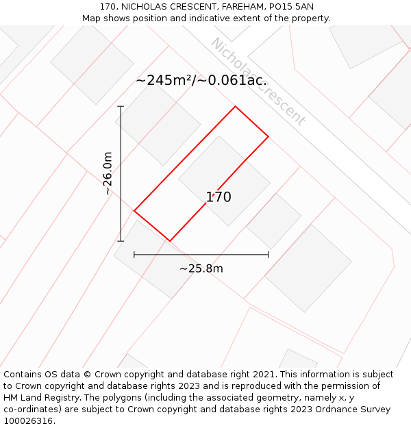 170, NICHOLAS CRESCENT, FAREHAM, PO15 5AN: Plot and title map
