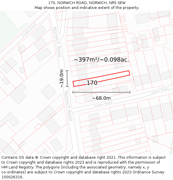 170, NORWICH ROAD, NORWICH, NR5 0EW: Plot and title map