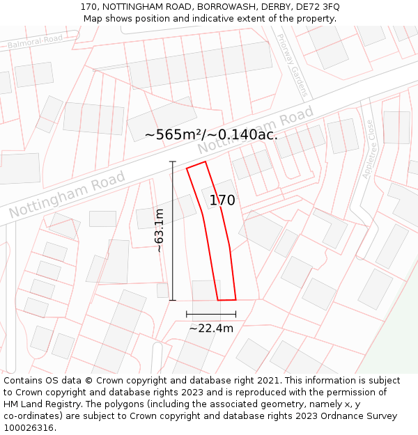 170, NOTTINGHAM ROAD, BORROWASH, DERBY, DE72 3FQ: Plot and title map