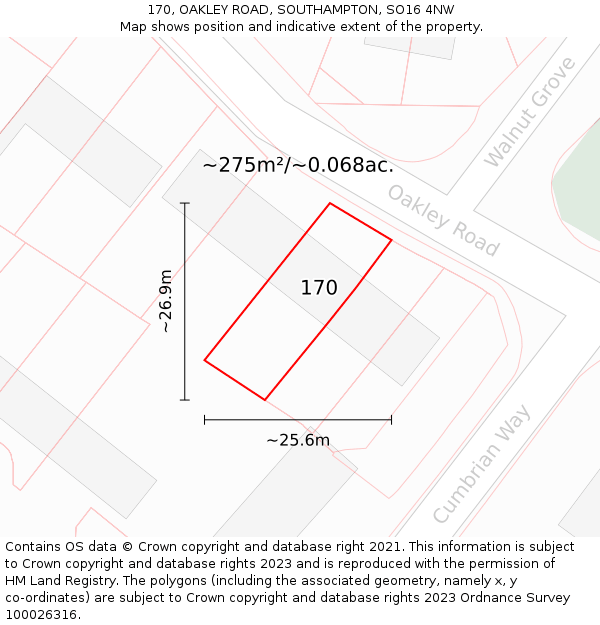 170, OAKLEY ROAD, SOUTHAMPTON, SO16 4NW: Plot and title map