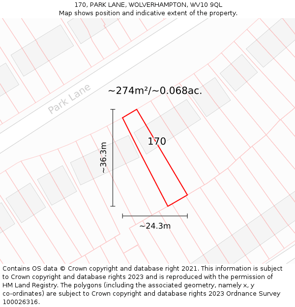 170, PARK LANE, WOLVERHAMPTON, WV10 9QL: Plot and title map
